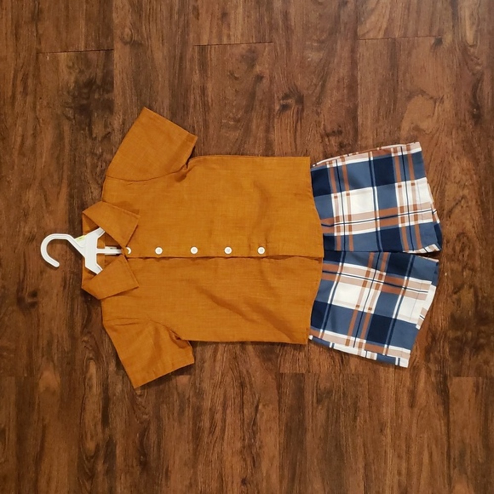 Button Down Shirt with Plaid Short Set 4T